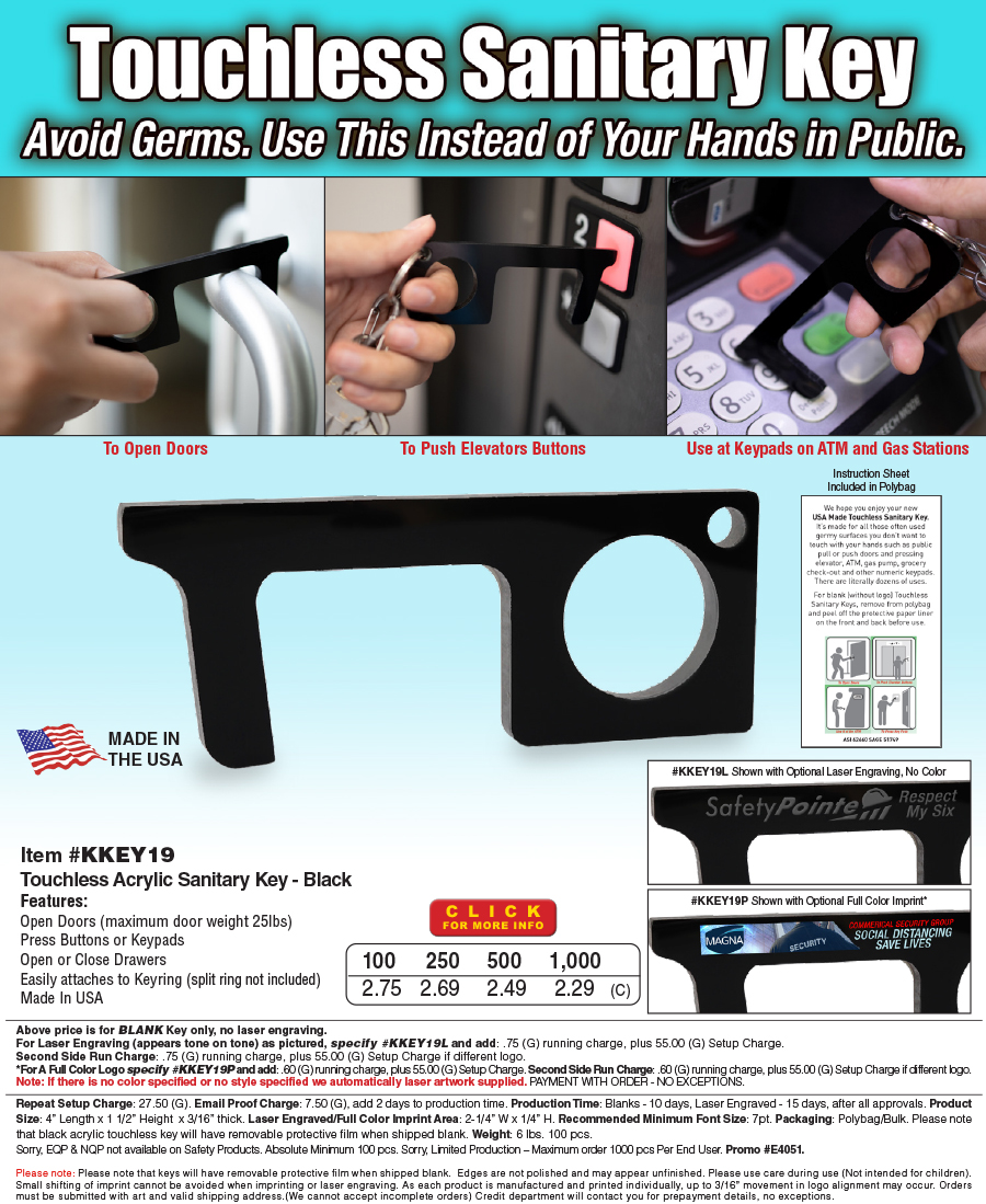 #KKEY19 Touchless Black Acrylic Sanitary Key