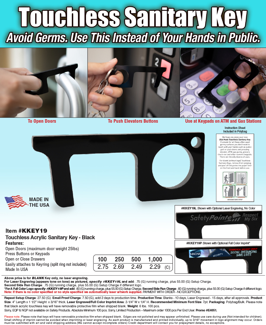 #KKEY19 Touchless Black Acrylic Sanitary Key