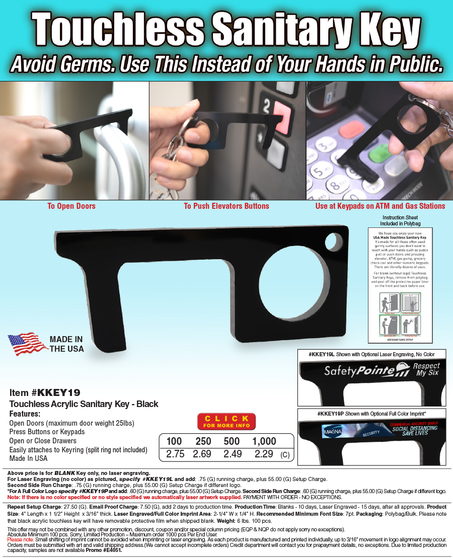 #KKEY19 Touchless Black Acrylic Sanitary Key