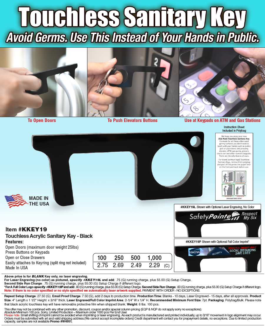 #KKEY19 Touchless Black Acrylic Sanitary Key