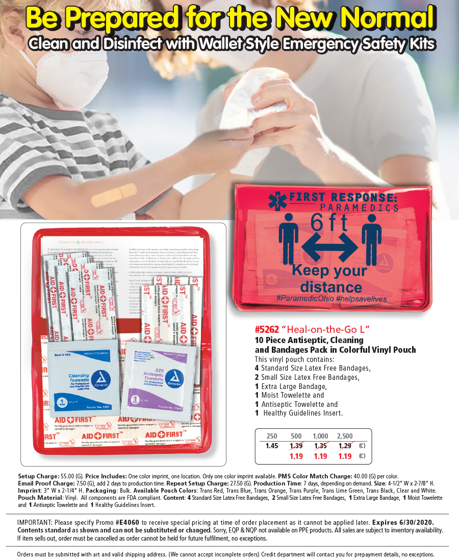 10 Piece Antiseptic, Cleaning and Bandages Pack in Colorful Vinyl Pouch
