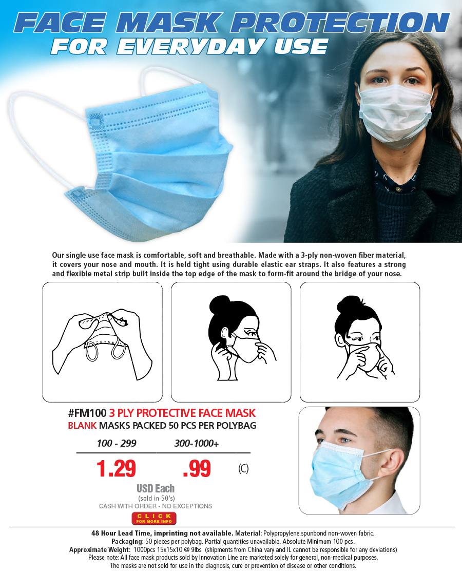 #FM100 3 Ply Protective Face Mask