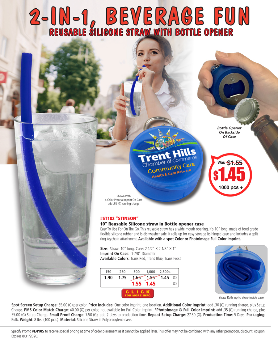 ST102 Stinson - 10 inch Reusable Silicone Straw and Bottle Opener Case