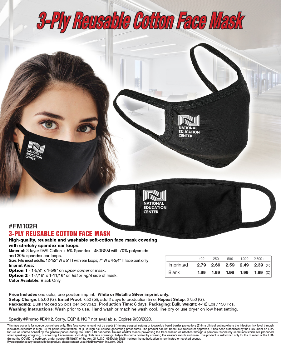 FM102 3-Ply Reusable Cotton Face Mask
