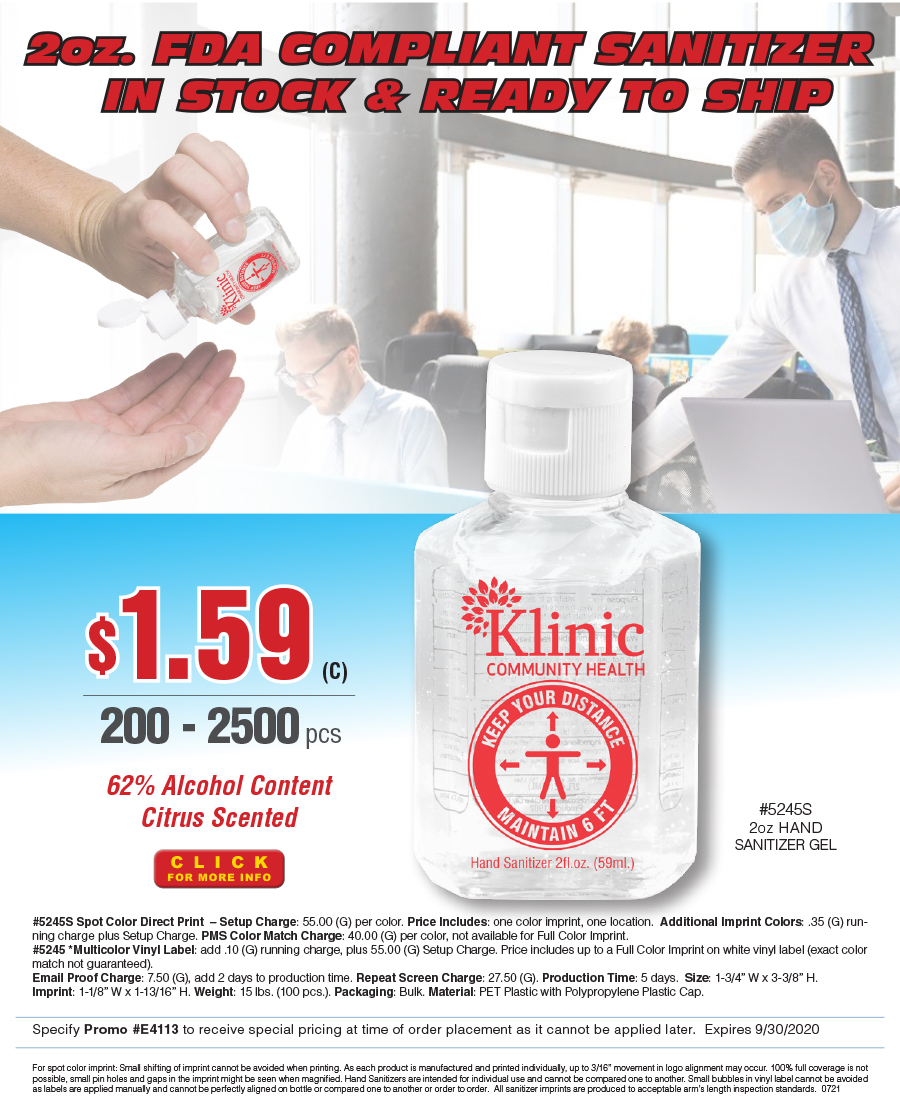 5245S 2oz Compact Hand Sanitizer Antibacterial Gel