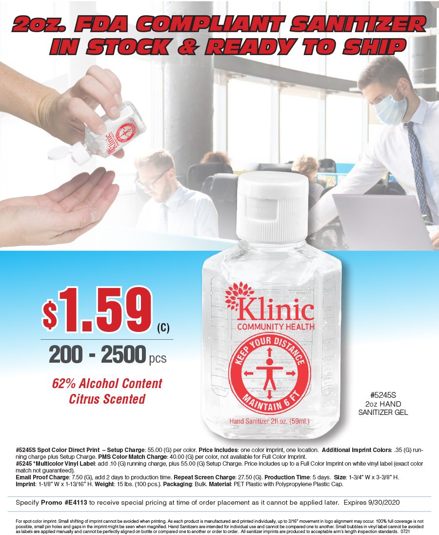 5245S 2oz Compact Hand Sanitizer Antibacterial Gel