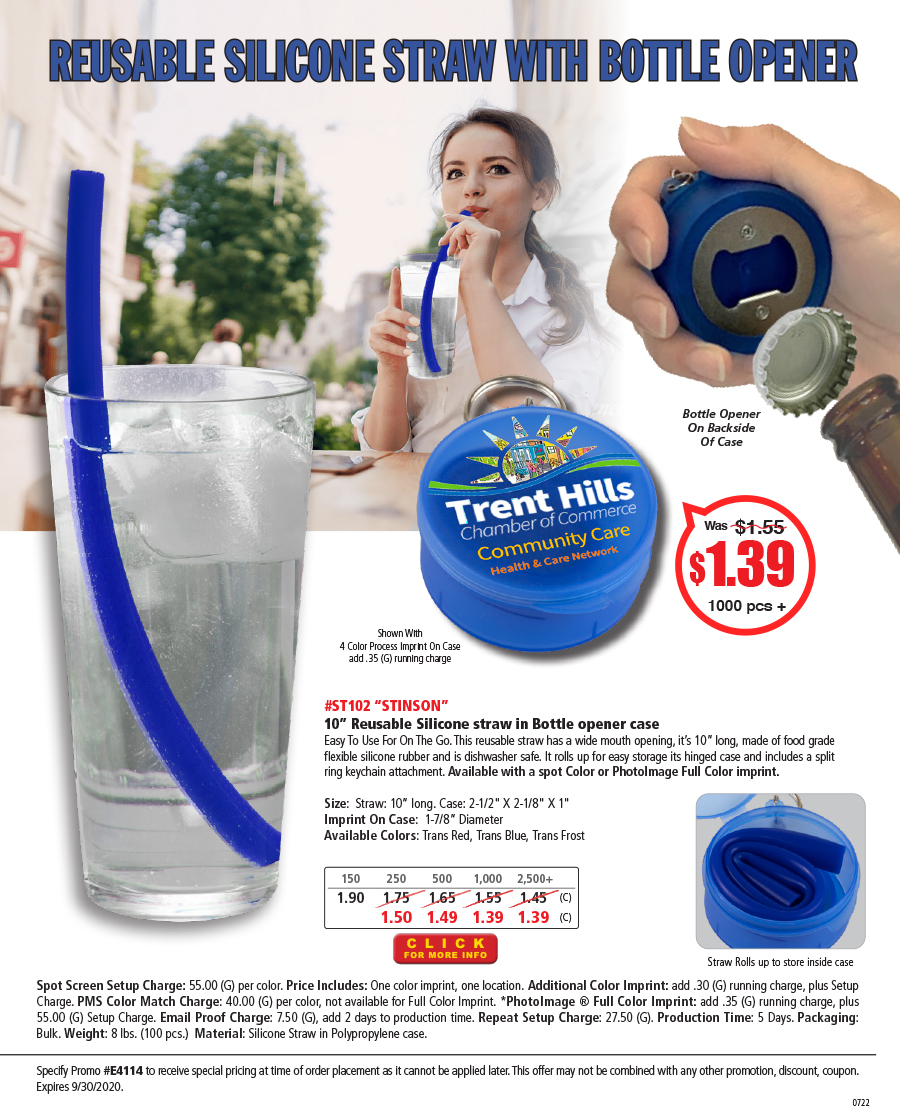 ST102 Stinson - 10 inch Reusable Silicone Straw and Bottle Opener Case