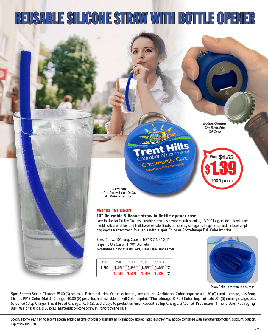 ST102 Stinson - 10 inch Reusable Silicone Straw and Bottle Opener Case