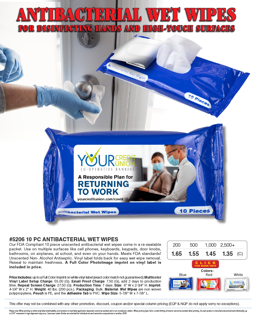 5206 10 pc Antibacterial Wet Wipes