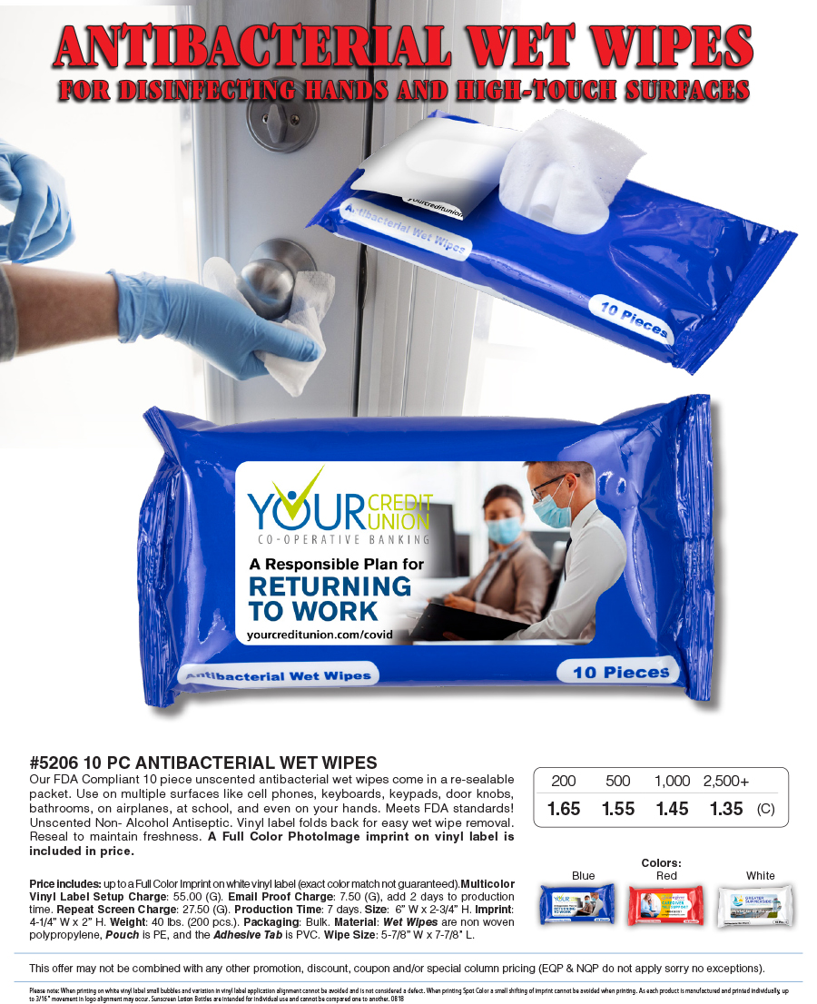 5206 10 pc Antibacterial Wet Wipes