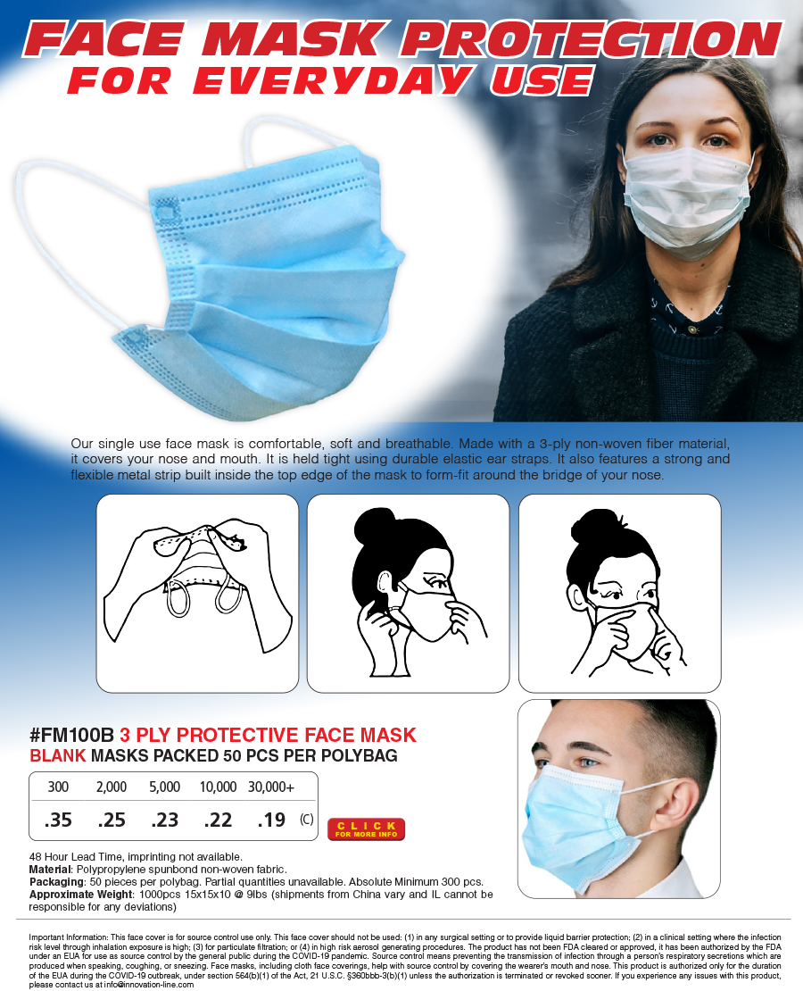 #FM100B 3 Ply Protective Face Mask