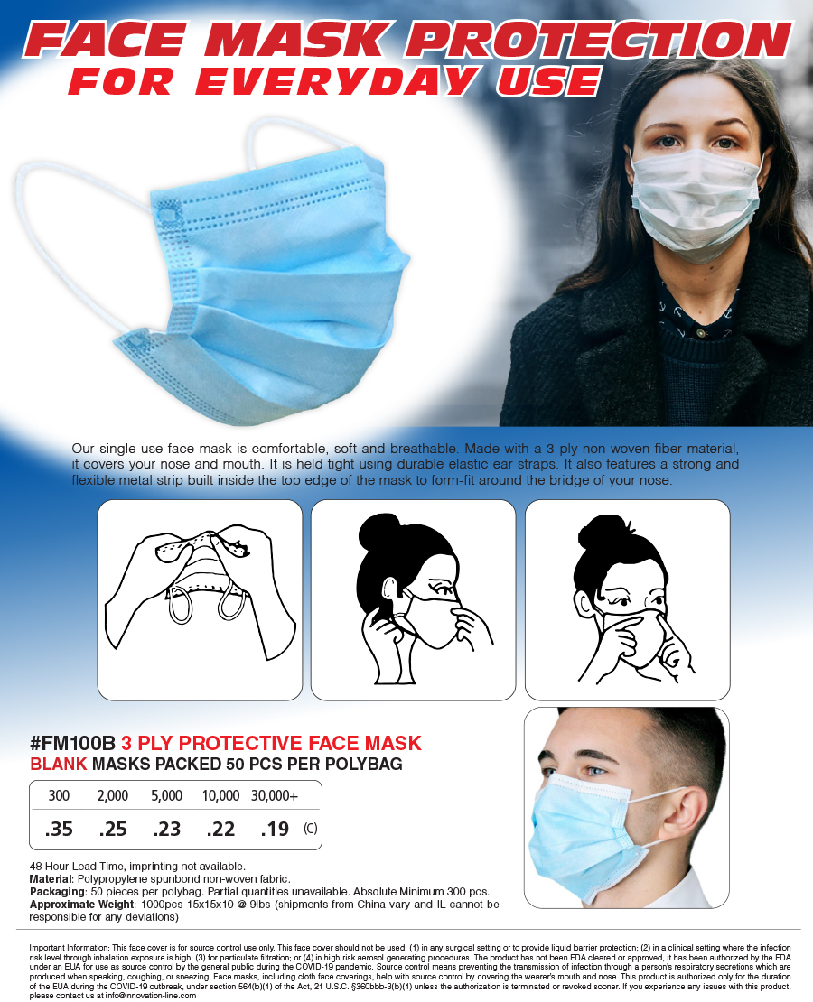 #FM100B 3 Ply Protective Face Mask