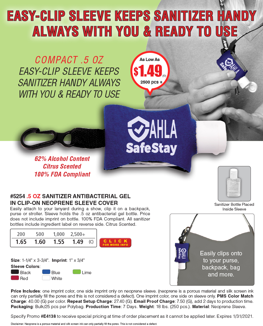 5254 .5 oz Hand Sanitizer Clip-On Neoprene Sleeve