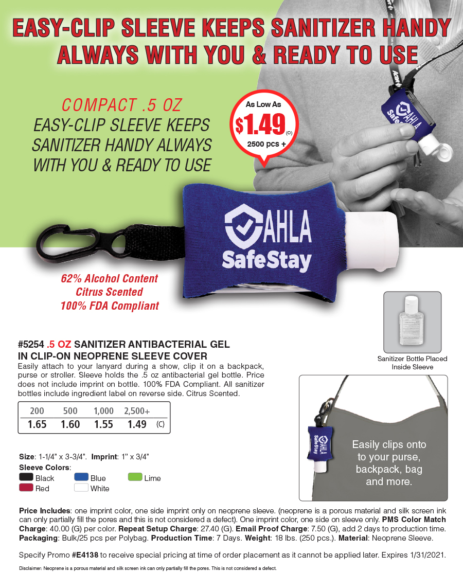 5254 .5 oz Hand Sanitizer Clip-On Neoprene Sleeve