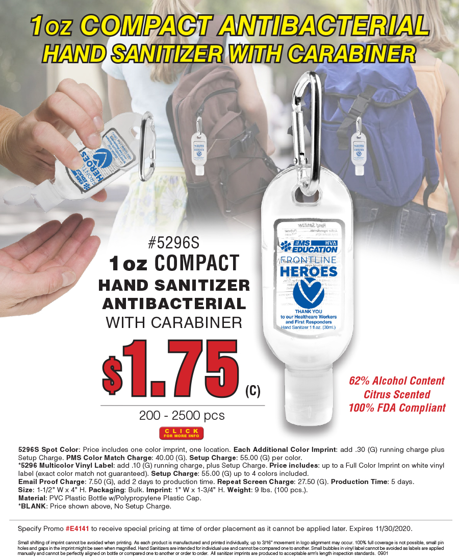 #5296S 5296 1 oz Sanitizer Bottle with Carabiner