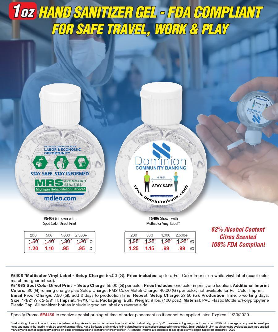 5406 5406S 1oz Compact Hand Sanitizer