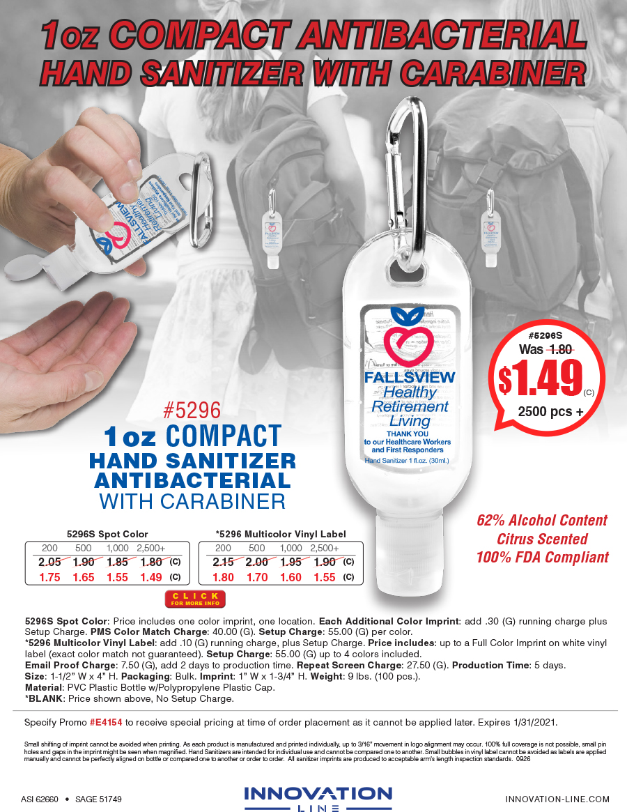 #5296S 5296 1 oz Sanitizer Bottle with Carabiner