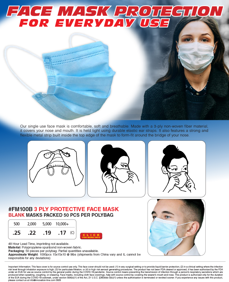 #FM100B 3 Ply Protective Face Mask