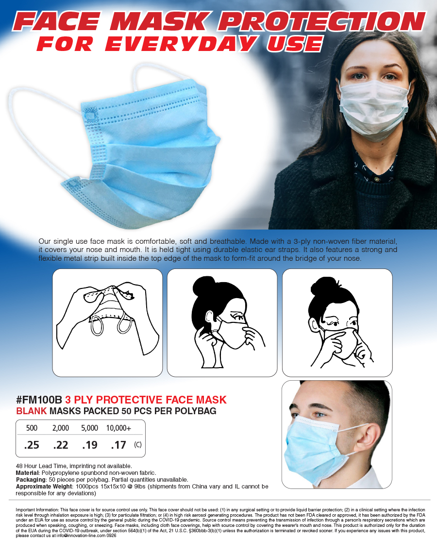 #FM100B 3 Ply Protective Face Mask