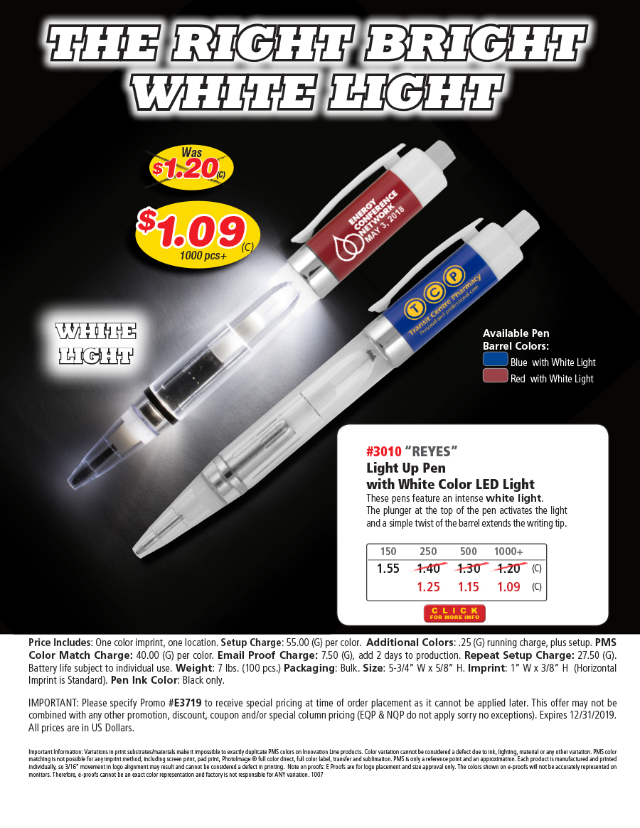 #3010 White Snow Light Up Pen