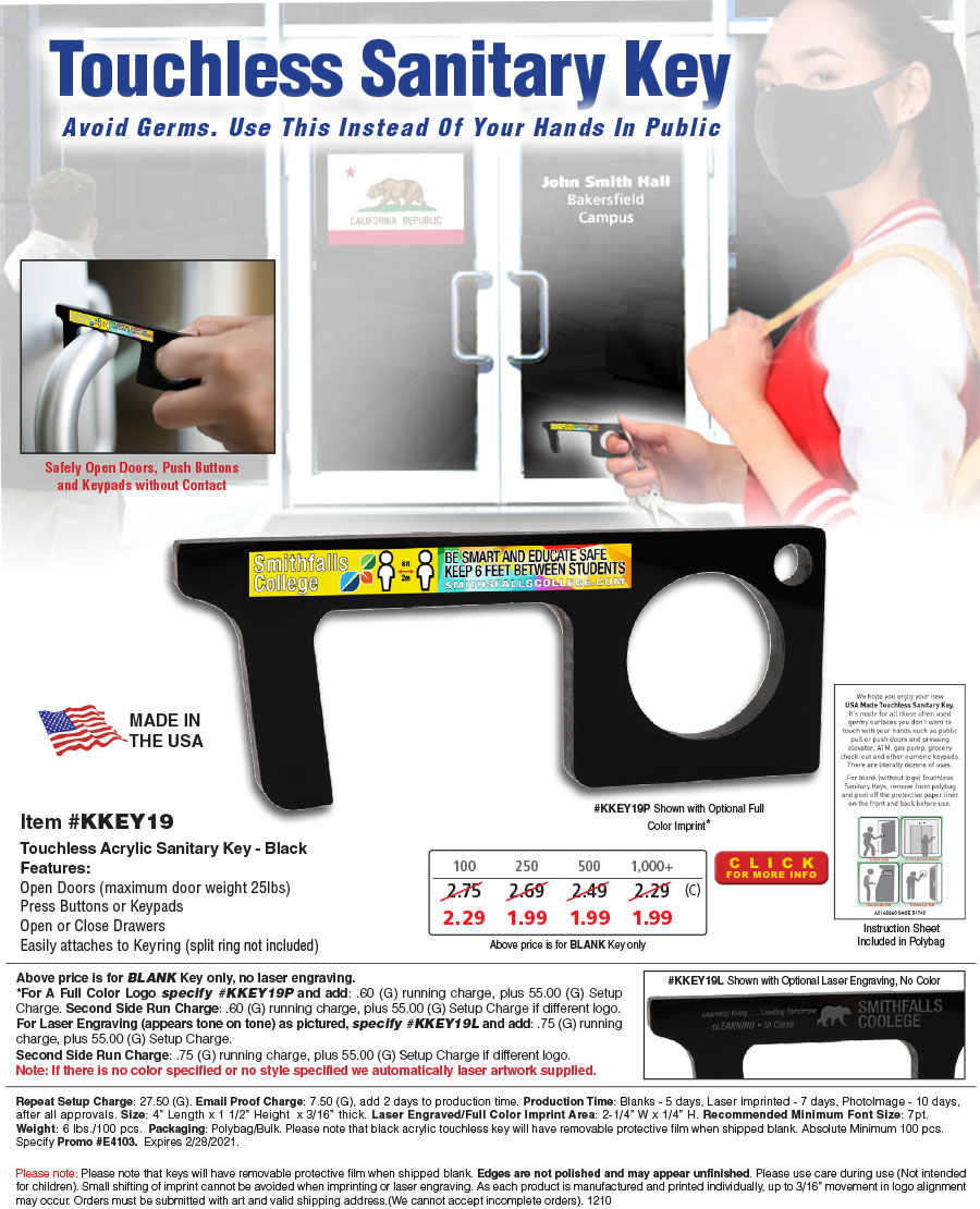 #KKEY19 Touchless Black Acrylic Sanitary Key