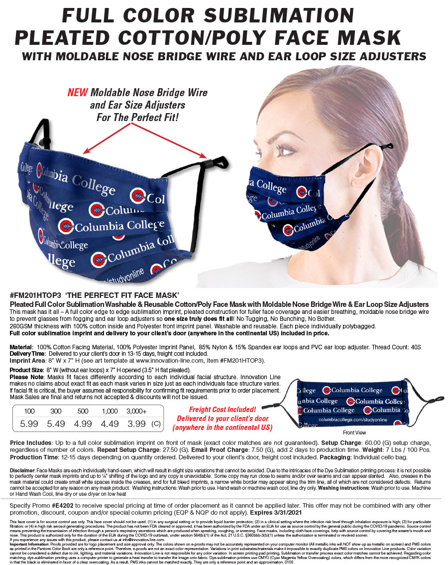 FM201HTOP3 The Perfect Fit Face Mask Pleated Full Color Sublimation
