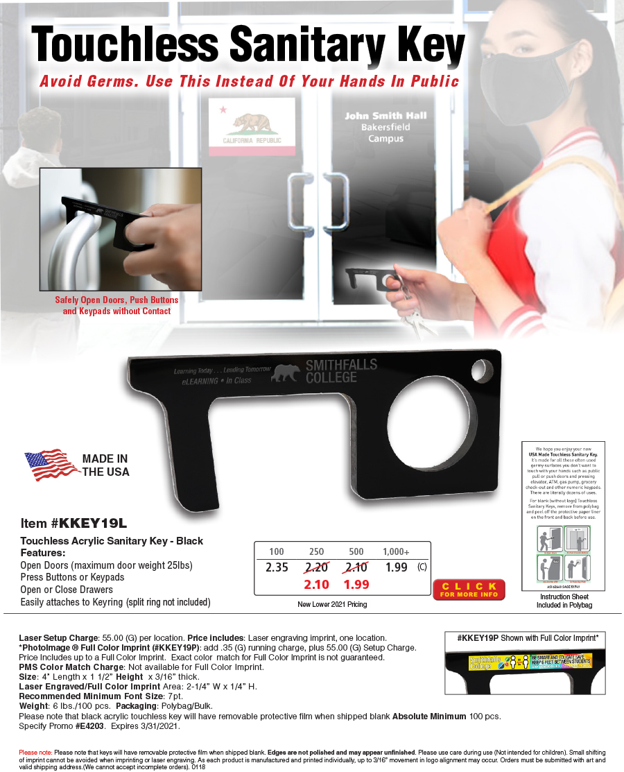 #KKEY19 Touchless Black Acrylic Sanitary Key