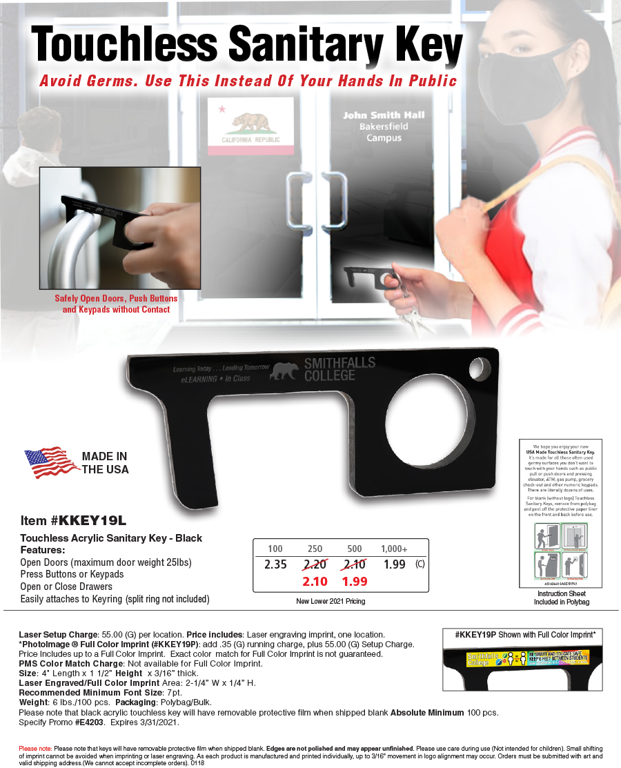 #KKEY19 Touchless Black Acrylic Sanitary Key