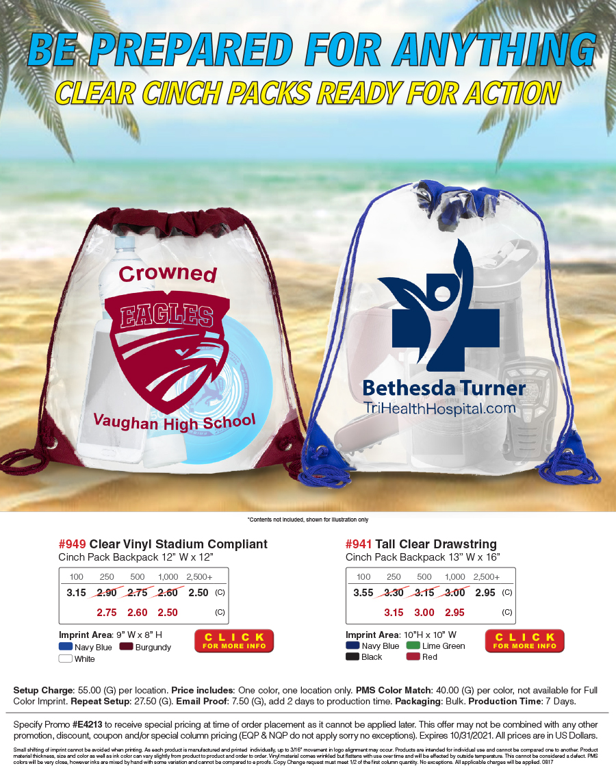 941 949 Clear Vinyl Cinch Pack Backpack