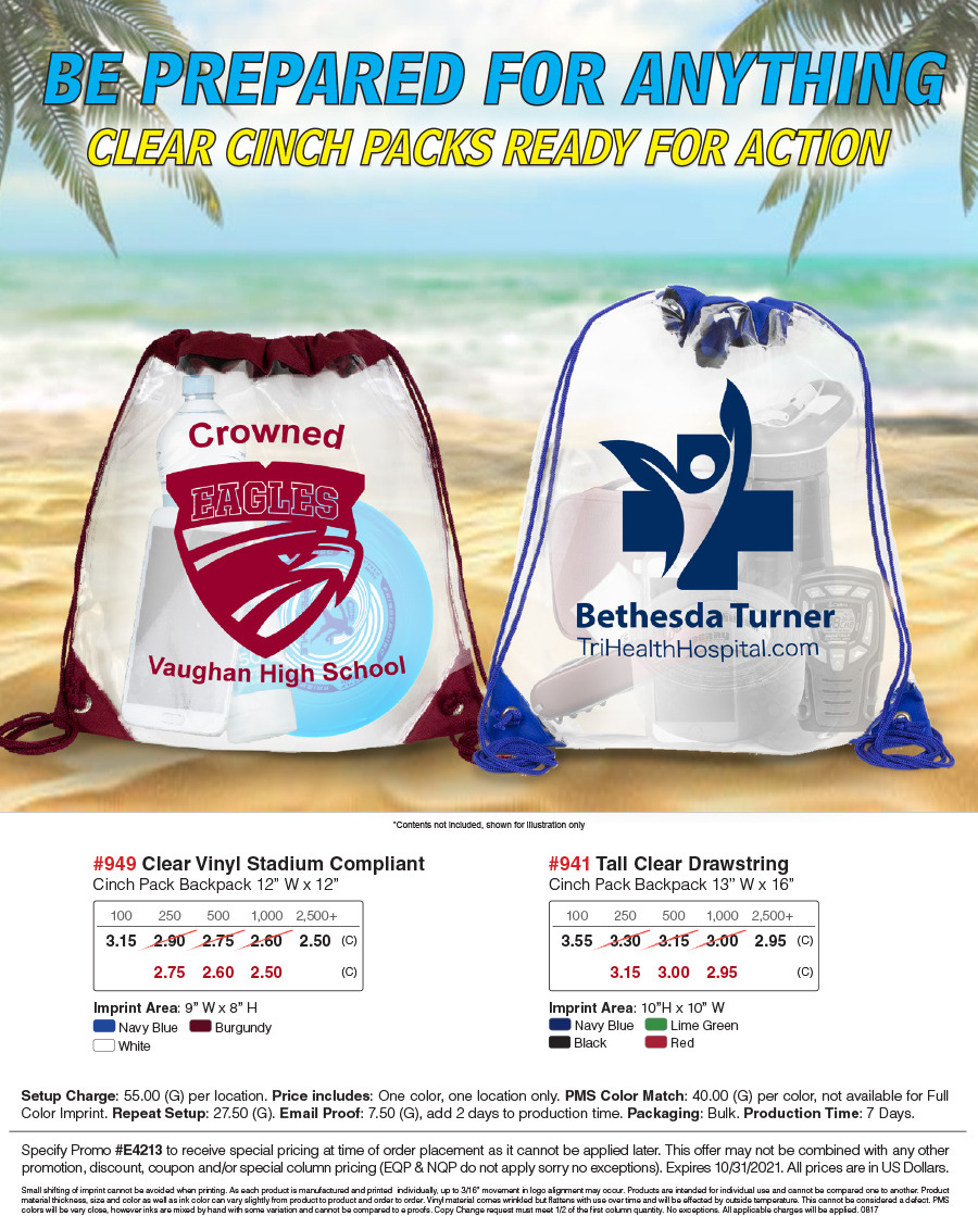 941 949 Clear Vinyl Cinch Pack Backpack