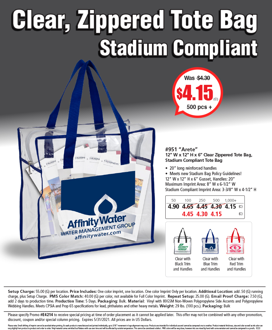 #951 Zippered Clear Stadium Tote