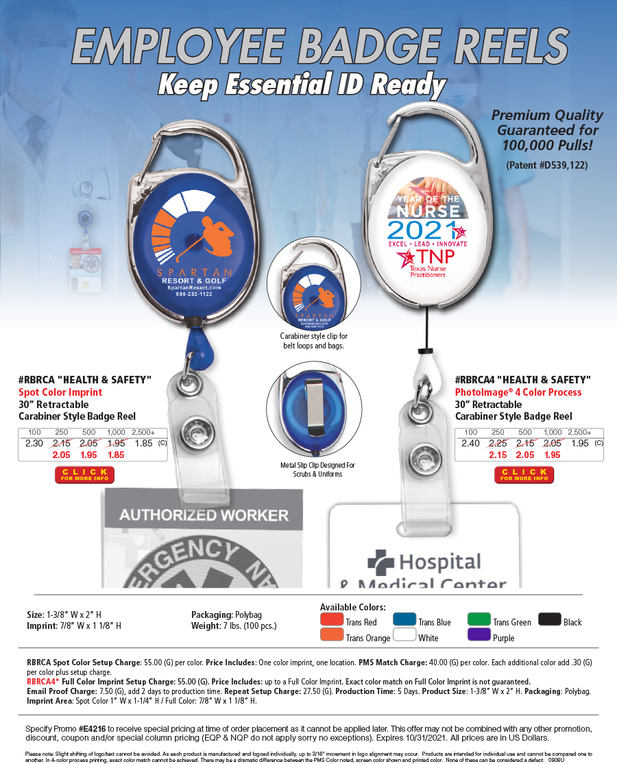 Retractable Carabiner Style Badge Reel