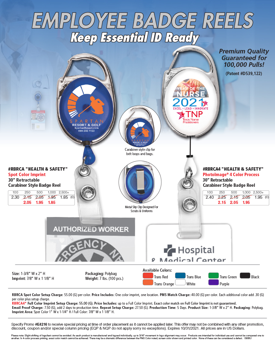 Retractable Carabiner Style Badge Reel