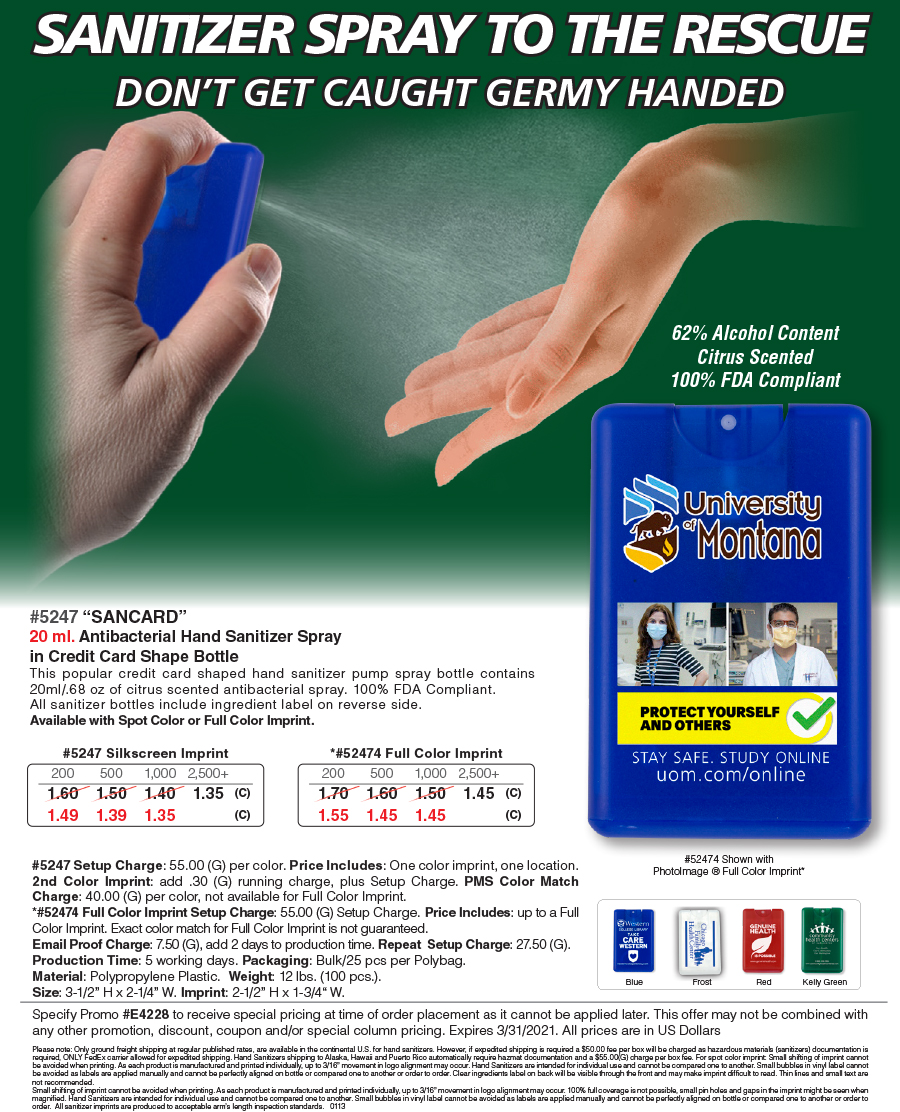 5247 52474 Antibacterial Hand Sanitizer Spray in Credit Card Shape Bottle