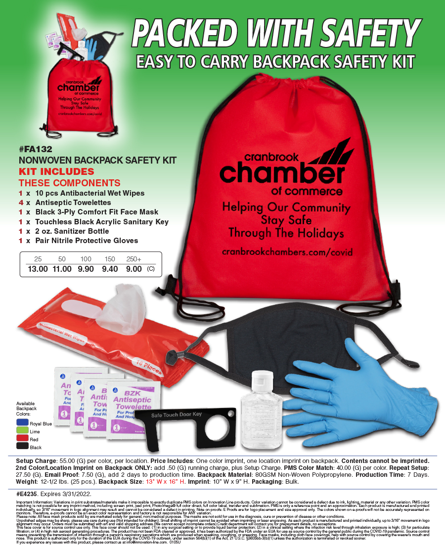 FA132 Nonwoven Backpack Safety Kit