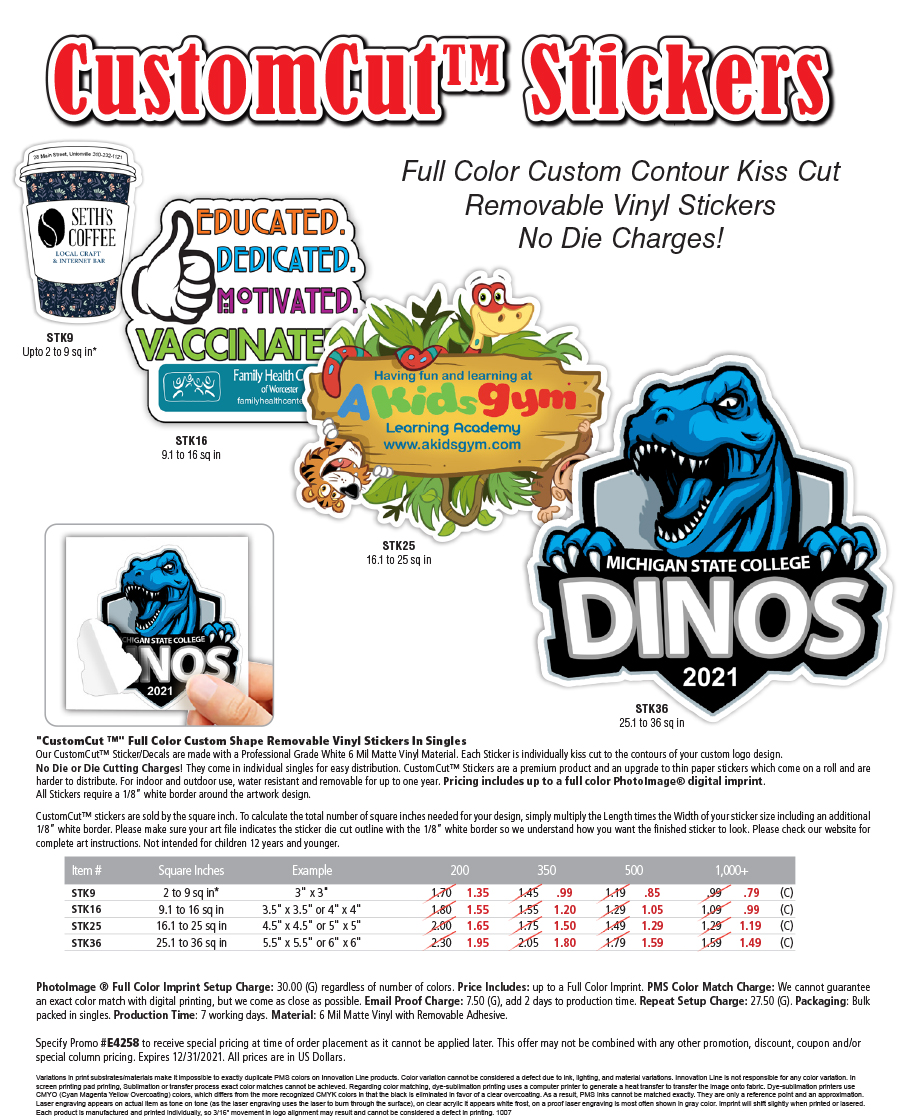 CustomCutTM Stickers Premium Full Color Custom Shape Removable Vinyl Stickers