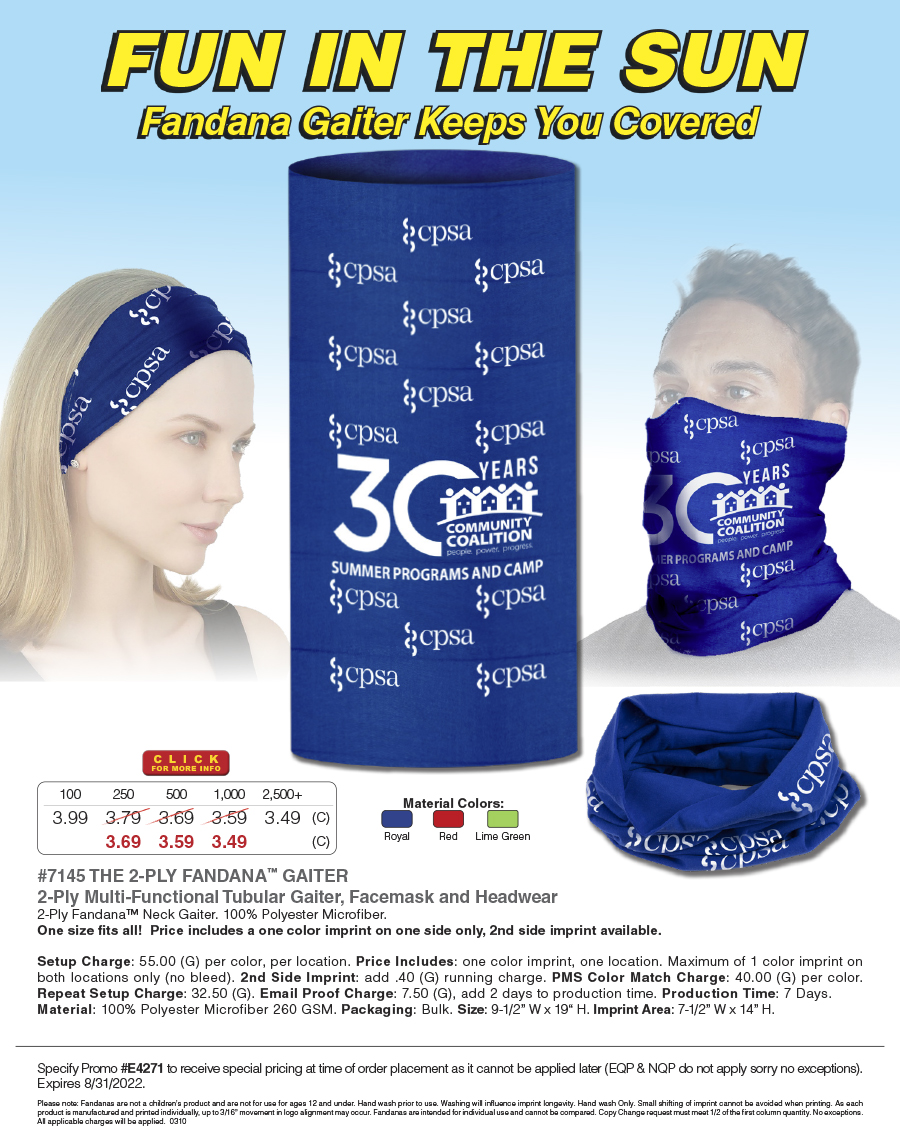 #7145 Domestic The Fandana�  2-Ply Multi-Functional Tubular Head And Neck Wear