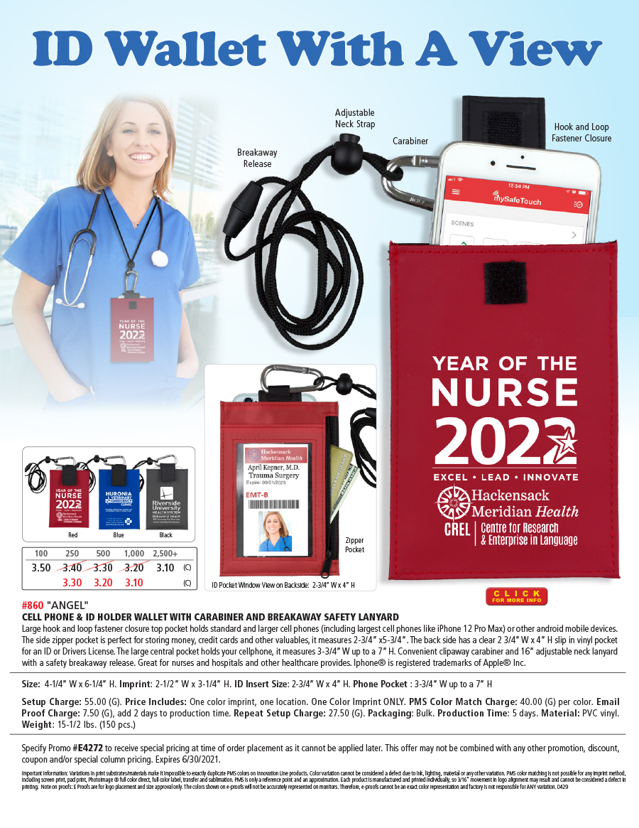 860 ID Holder Wallet & Cell Phone Holder with Carabiner Neckstrap & Breakaway Release