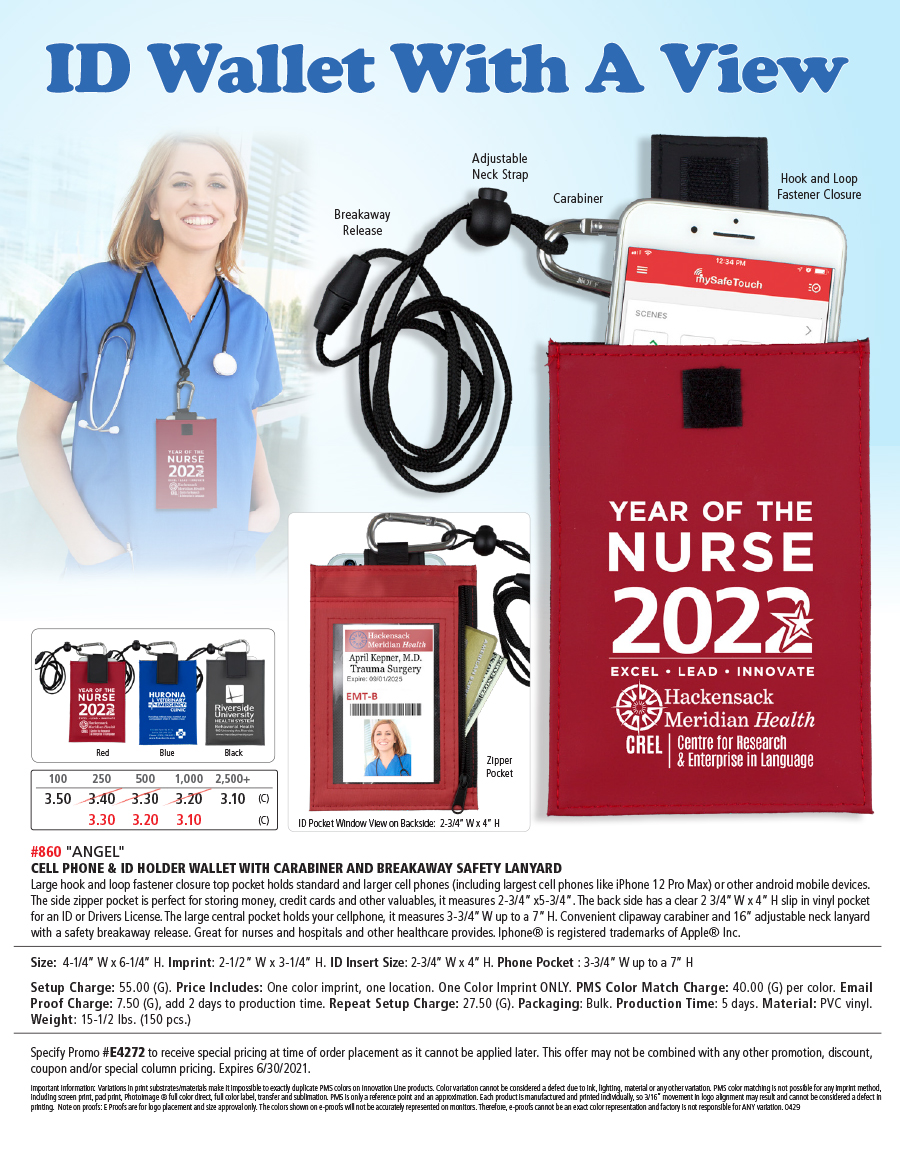 860 ID Holder Wallet & Cell Phone Holder with Carabiner Neckstrap & Breakaway Release