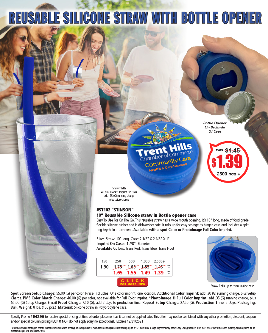 ST102 Stinson - 10 inch Reusable Silicone Straw and Bottle Opener Case