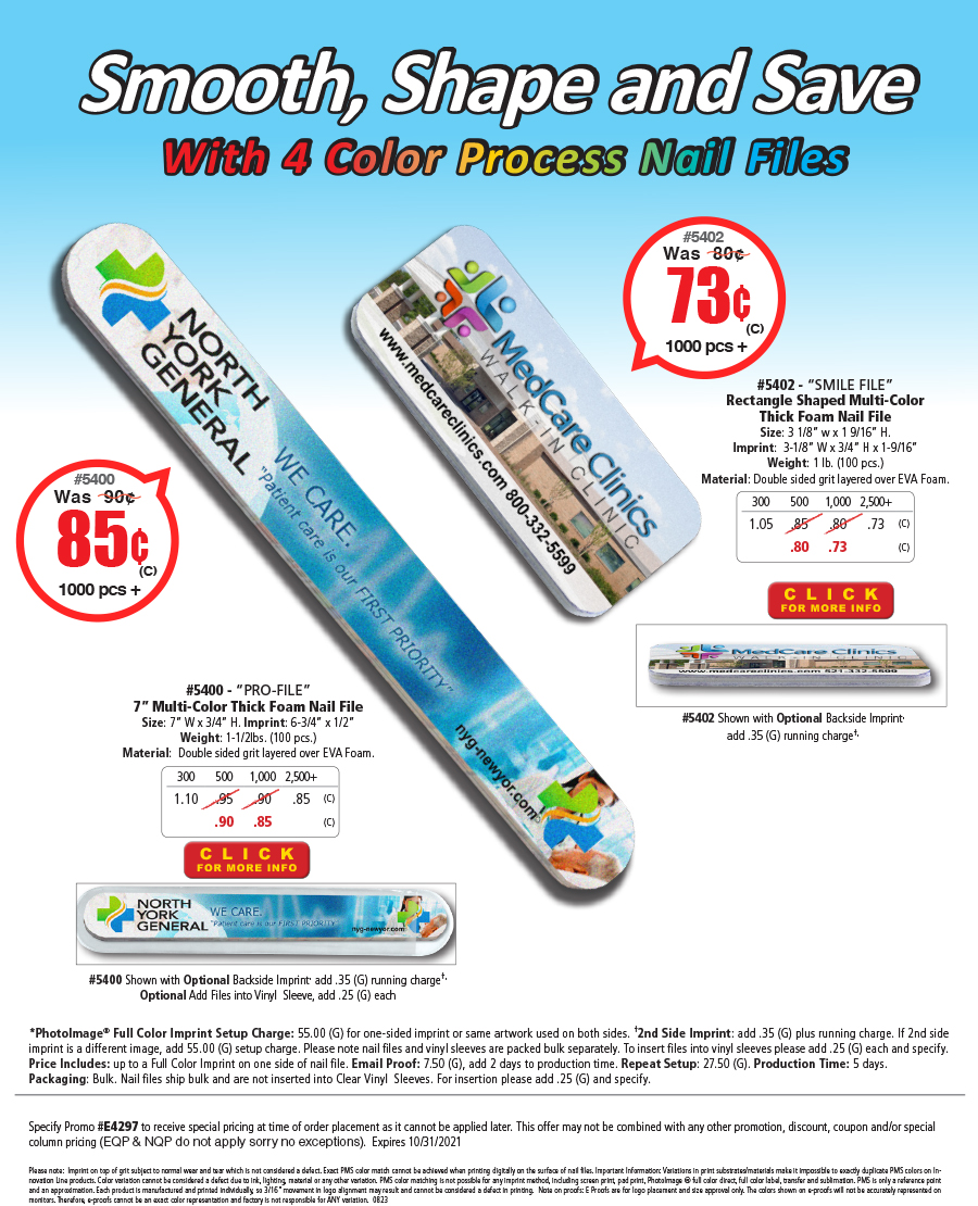 5400 5402 4 Color Process Nail Files