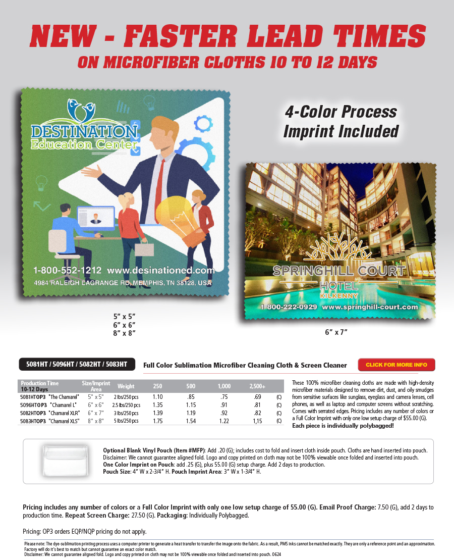 Full Color Sublimation Microfiber Cleaning Cloth & Screen Cleaner