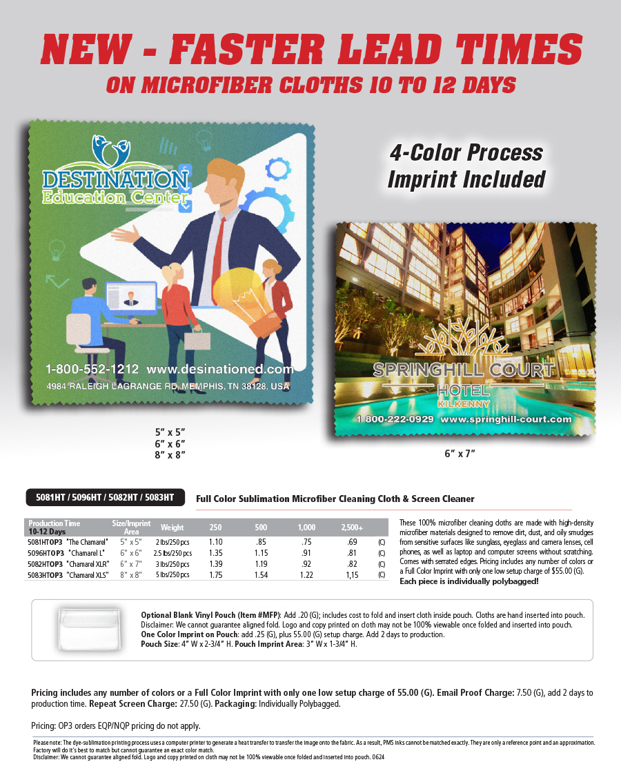 Full Color Sublimation Microfiber Cleaning Cloth & Screen Cleaner