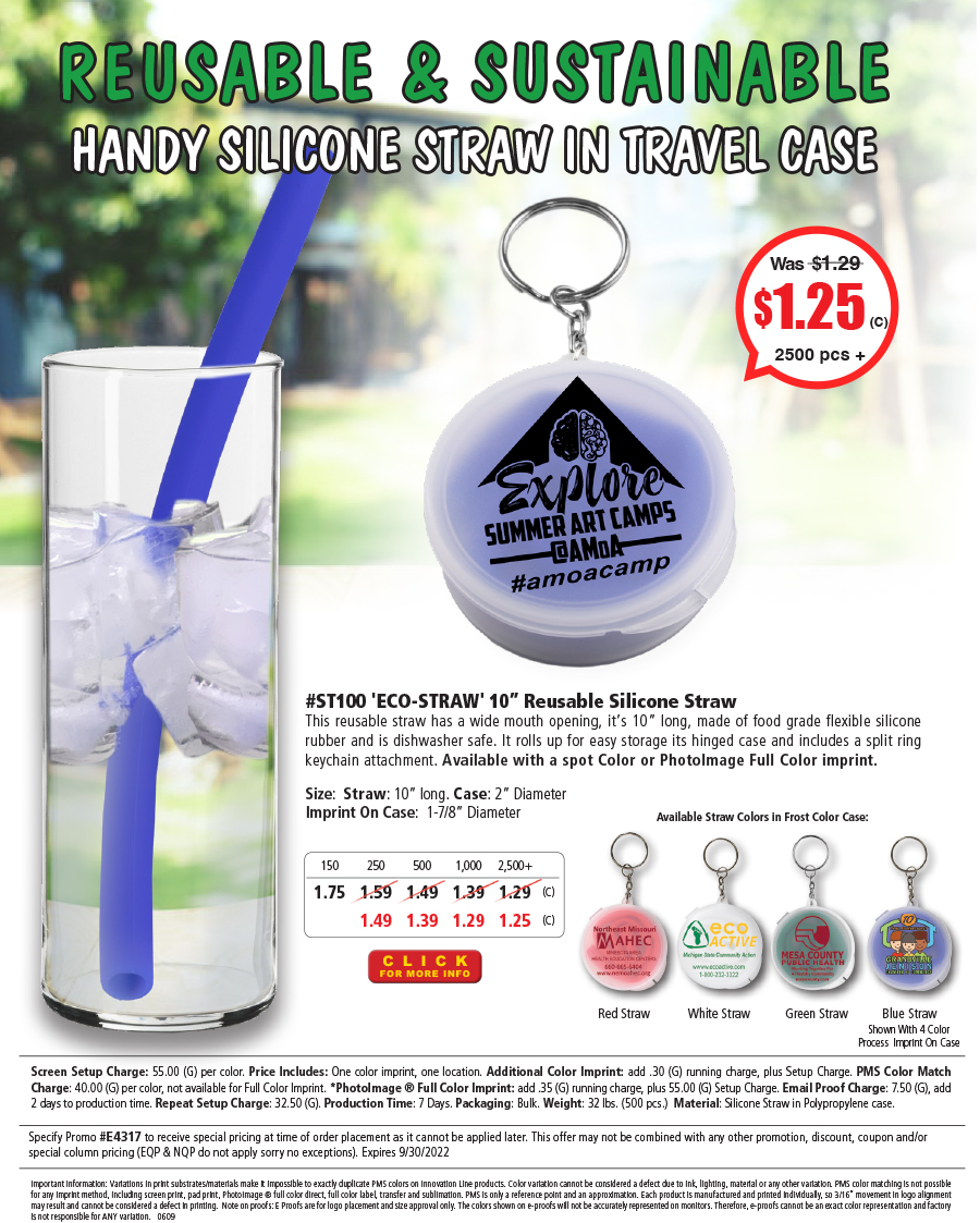 ST100 Eco-Straw - 10 inch Reusable Silicone Straw