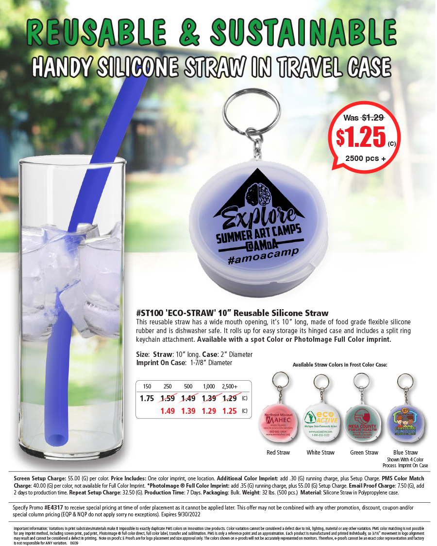 ST100 Eco-Straw - 10 inch Reusable Silicone Straw