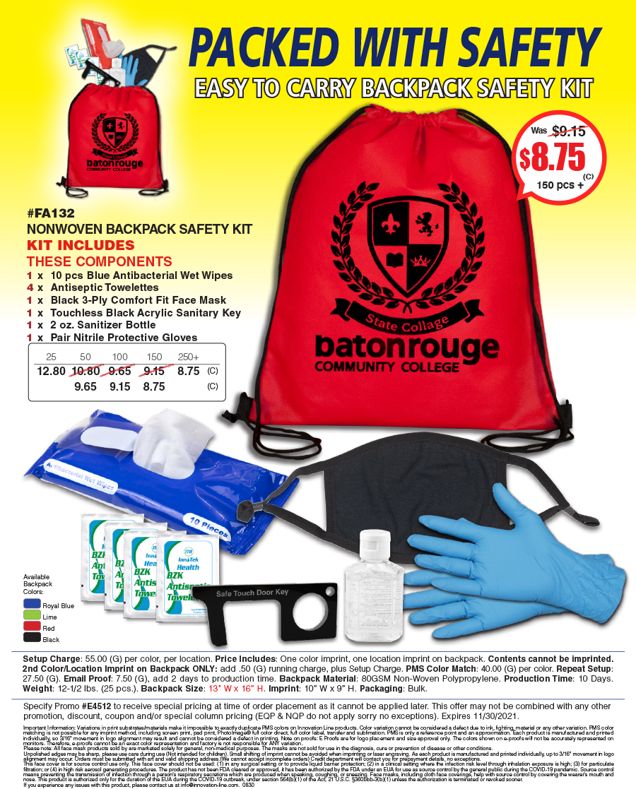 FA132 Nonwoven Backpack Safety Kit