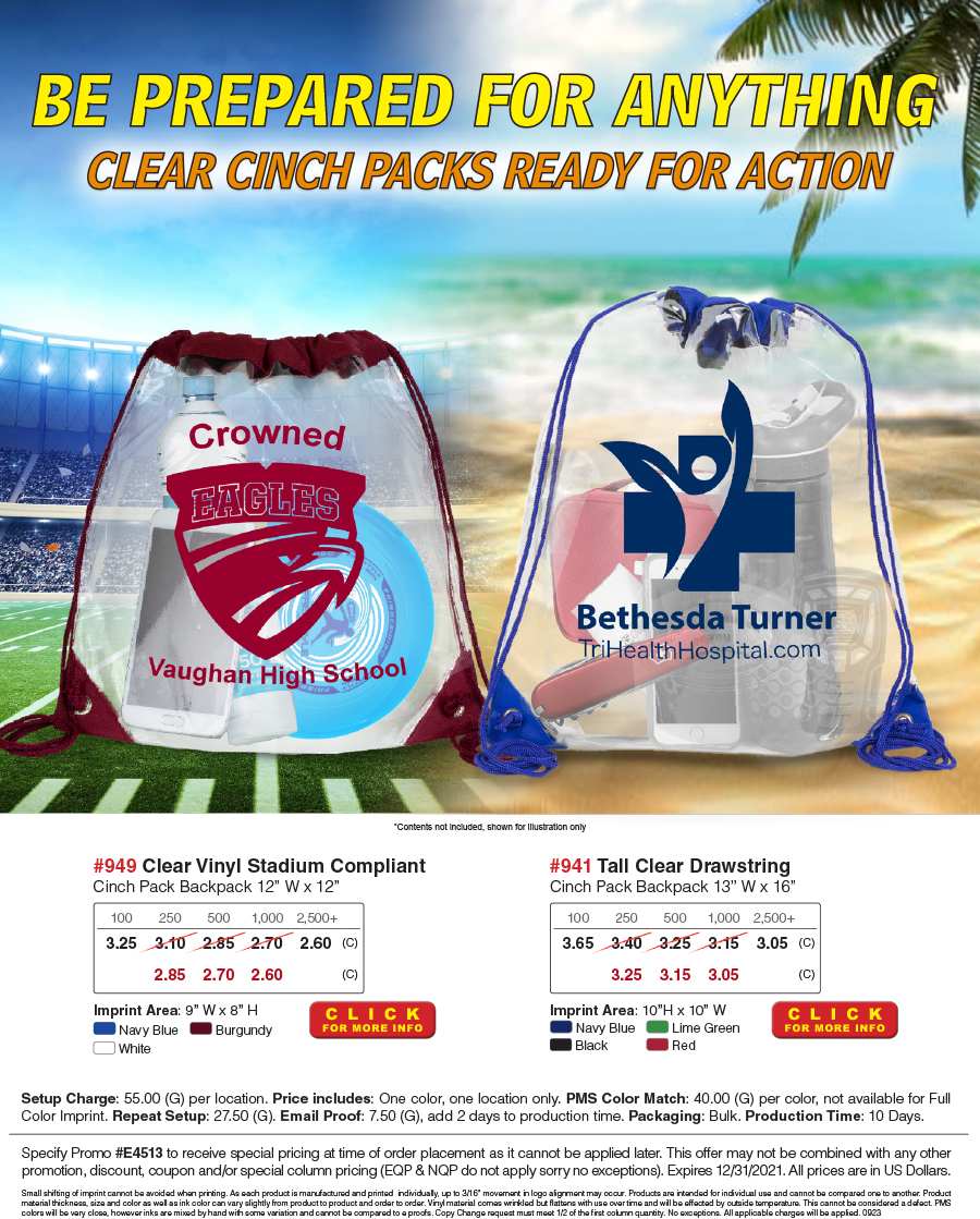 941 949 Clear Vinyl Cinch Pack Backpack