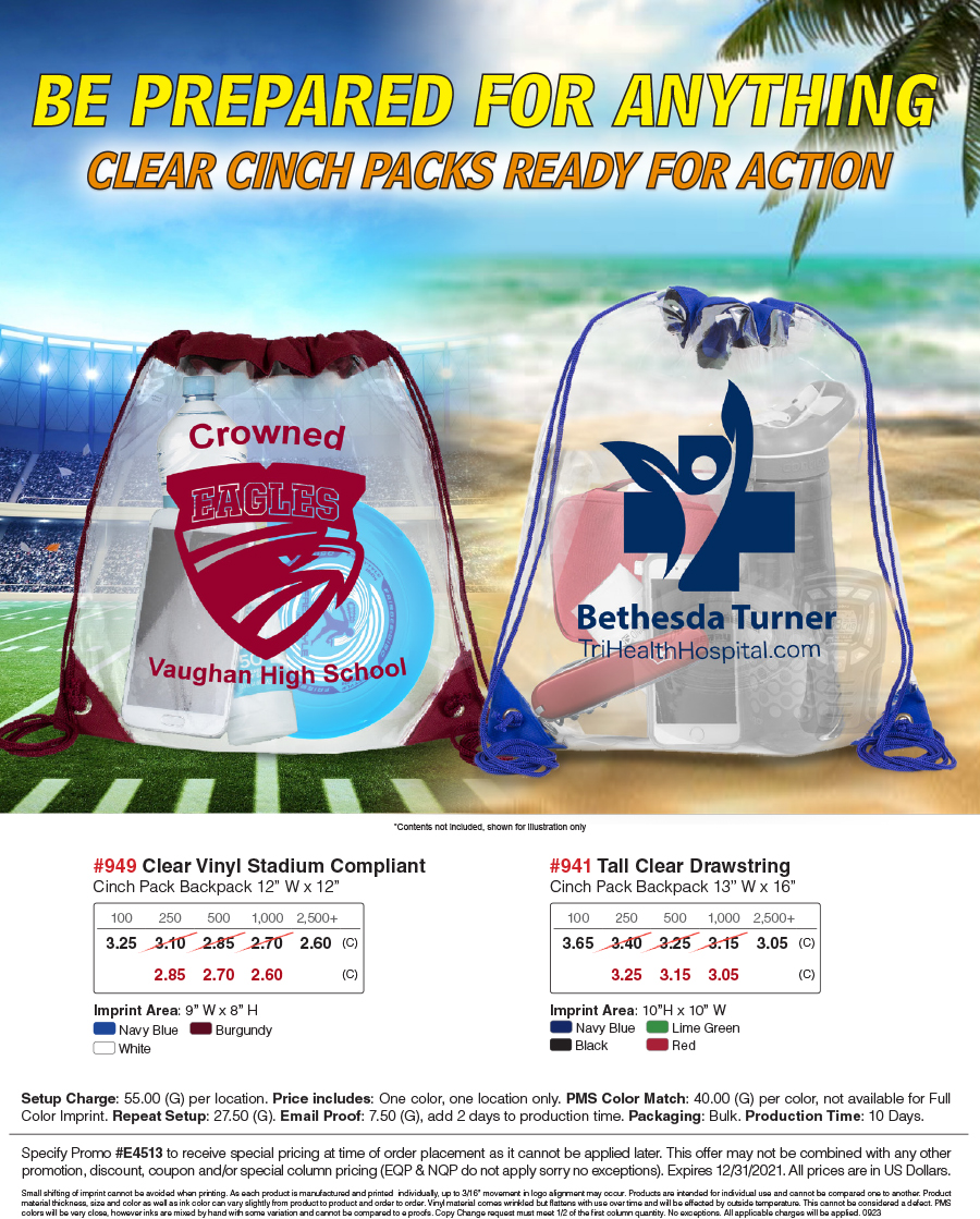 941 949 Clear Vinyl Cinch Pack Backpack