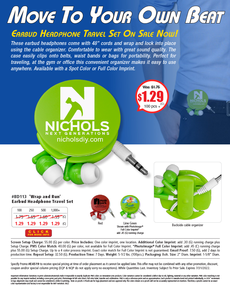 BD113 Wrap and Run Earbud Headphone Travel Set