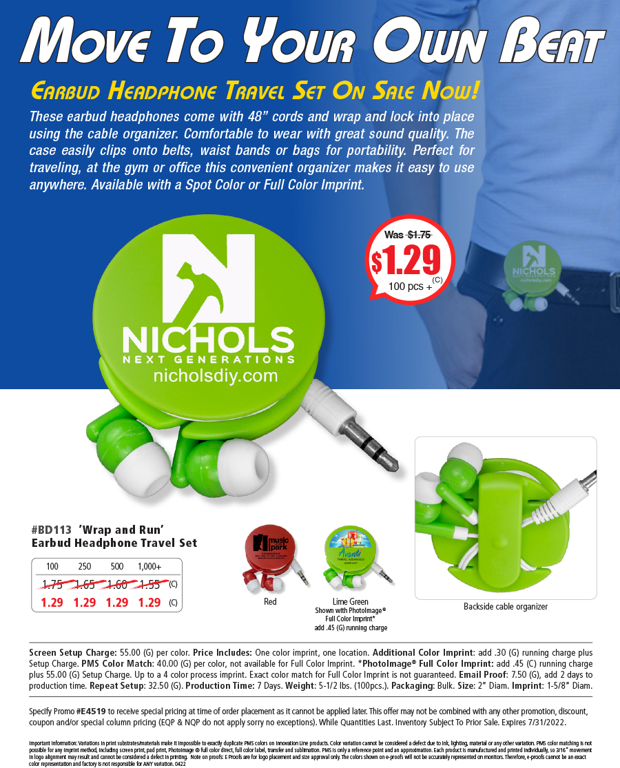 BD113 Wrap and Run Earbud Headphone Travel Set